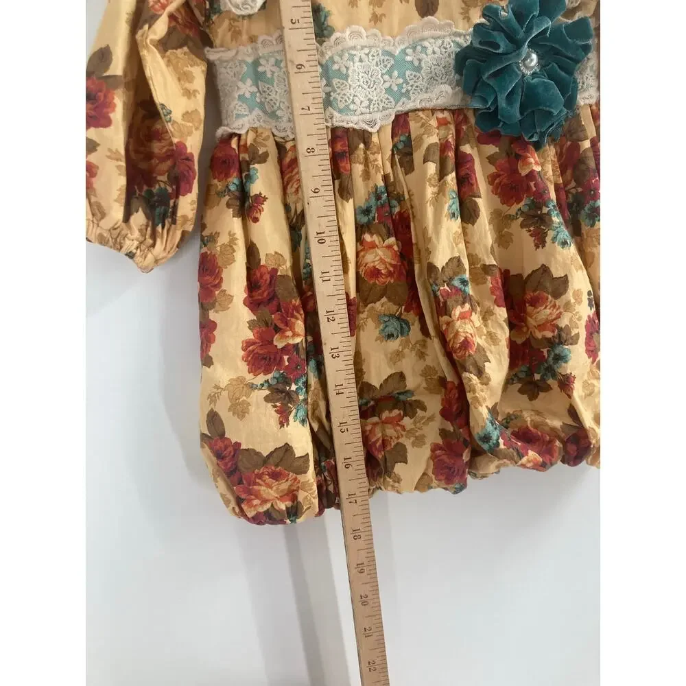 Haute Baby Vintage Floral Lace Yellow Red Teal Bubble Baby Girl T